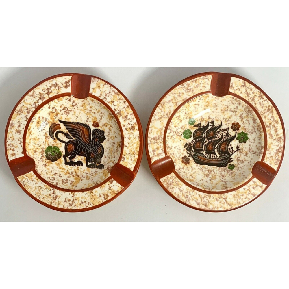 Ash Trays Set of 2 UNIQUE Handmade Ship Mythical Ceramic Neofitou Keramik Greece